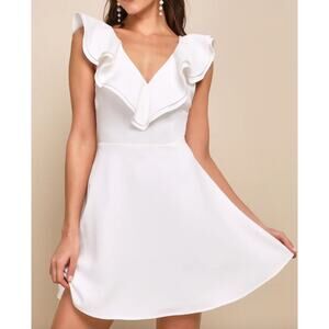 Lulus Divine Darling Ruffle Skater Dress NWT Women's Sz S White Wedding Mini